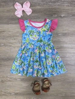 Palm Paradise Tropical Vibes Girls Dress
