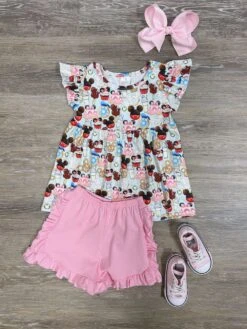 Park Day Mouse Snacks Girls Ruffle Shorts Outfit
