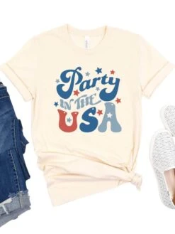 Party In The USA Patriotic 4th Of July Patriotic Graphic T-Shirt -Little Loom Store PartyintheUSANatural