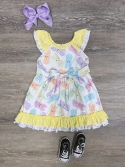 Pastel Peeps Girls Ruffle Trim Tie Belt Easter Dress