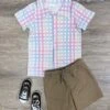 Pastel Plaid Boys Button Down Dress Up Shirt -Little Loom Store PastelPlaidBoysButtonDownDressUpShirt