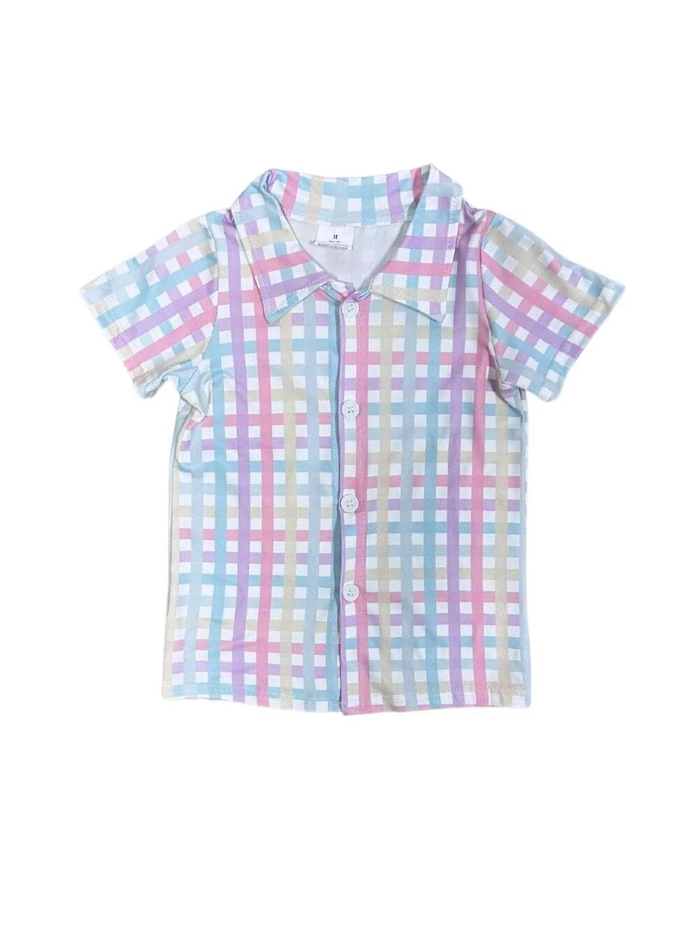 Pastel Plaid Boys Button Down Dress Up Shirt 4 Pastel Plaid Boys Button Down Dress Up Shirt - Image 2