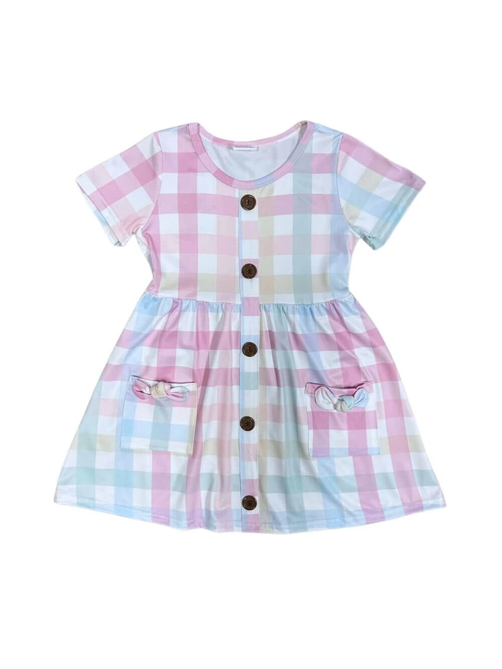 Pastel Plaid Girls Short Sleeve Pocket Dress 4 Pastel Plaid Girls Short Sleeve Pocket Dress - Image 2