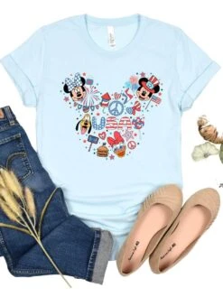 Patriotic Mouse Head Fourth Of July T-Shirt Bella + Canvas Unisex Jersey Short Sleeve Tee -Little Loom Store PatrioticMouseHeadHeatherIceBlue