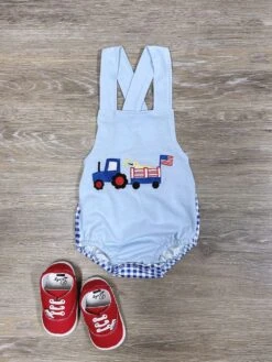 Patriotic Tractor Pull Boys 4th Of July Baby Bubble Romper
