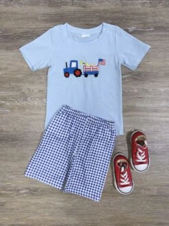 Patriotic Tractor Pull Boys 4th Of July Shorts Outfit