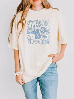 Patriotic Retro Doodles 4th Of July Summer Unisex Comfort Colors Graphic T-Shirt