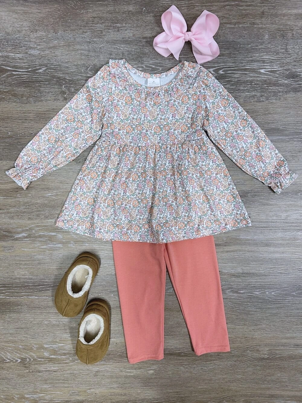 Peach Petite Florals Girls Long Sleeve Tunic & Leggings Outfit