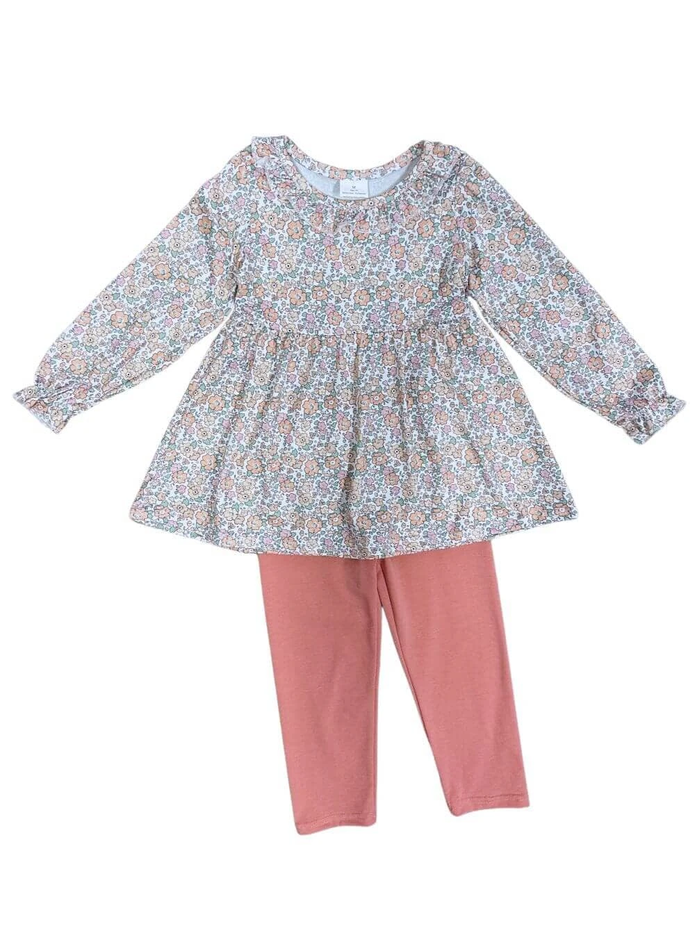Peach Petite Florals Girls Long Sleeve Tunic & Leggings Outfit - Image 2