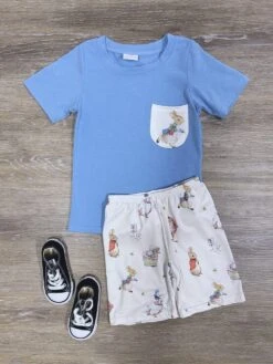 Peter Rabbit Boys Blue Pocket T-Shirt Shorts Outfit