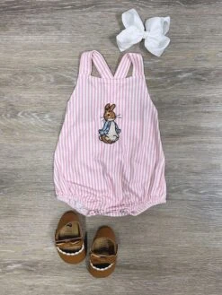 Peter Rabbit Pink Stripe Sleeveless Baby Bubble Romper