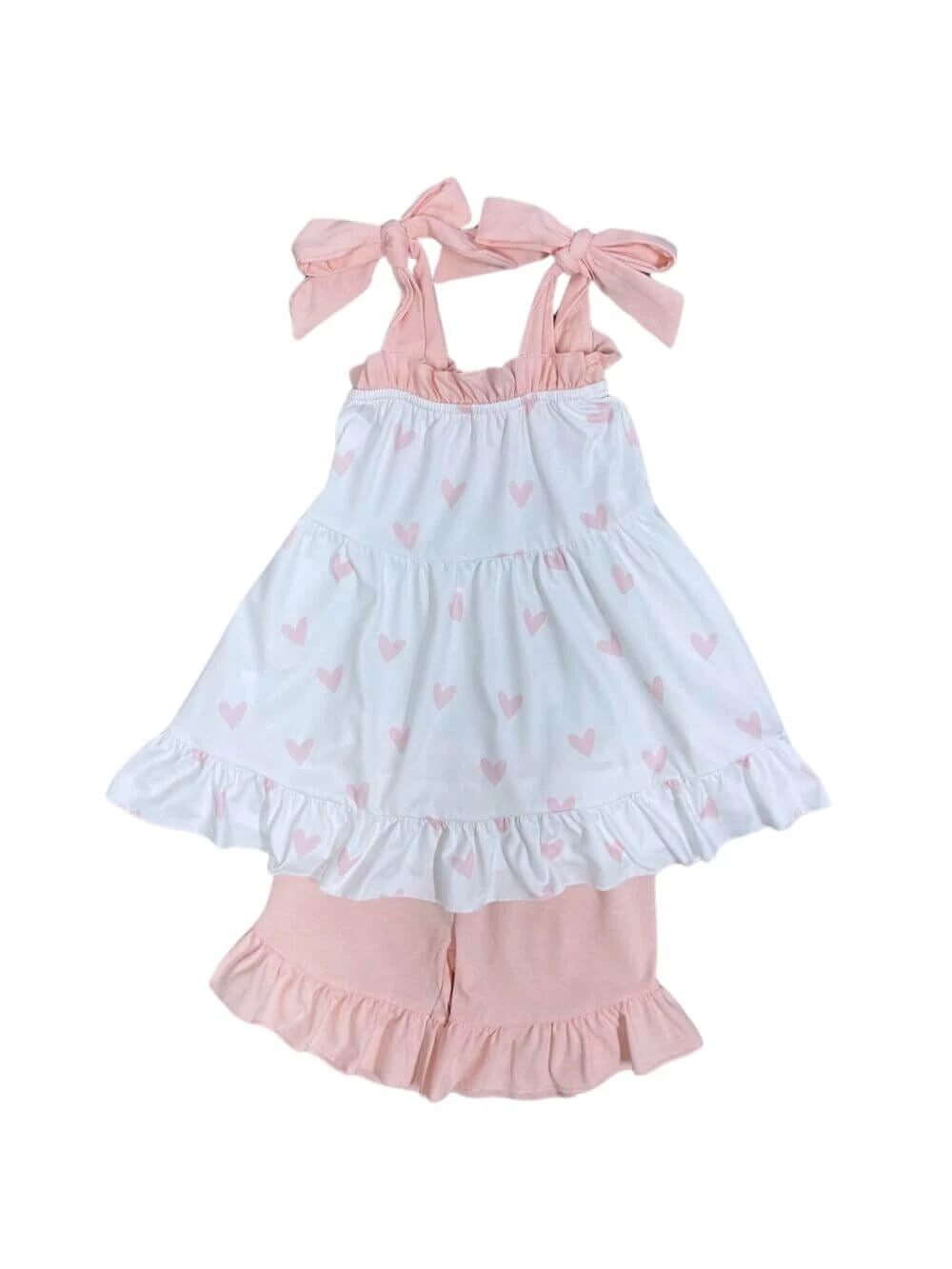 Petite Peachy Pink Heart Girls Tunic Shorts Outfit 4 Petite Peachy Pink Heart Girls Tunic Shorts Outfit - Image 2