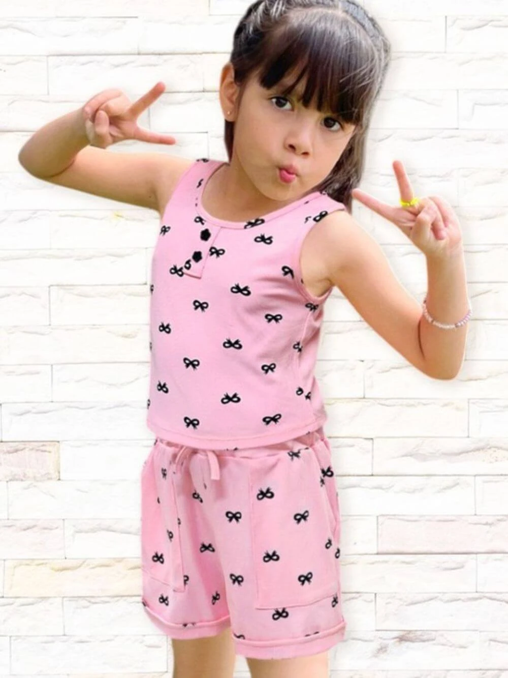 Pink Bow Girls Tank & Shorts Outfit 3 Pink Bow Girls Tank & Shorts Outfit