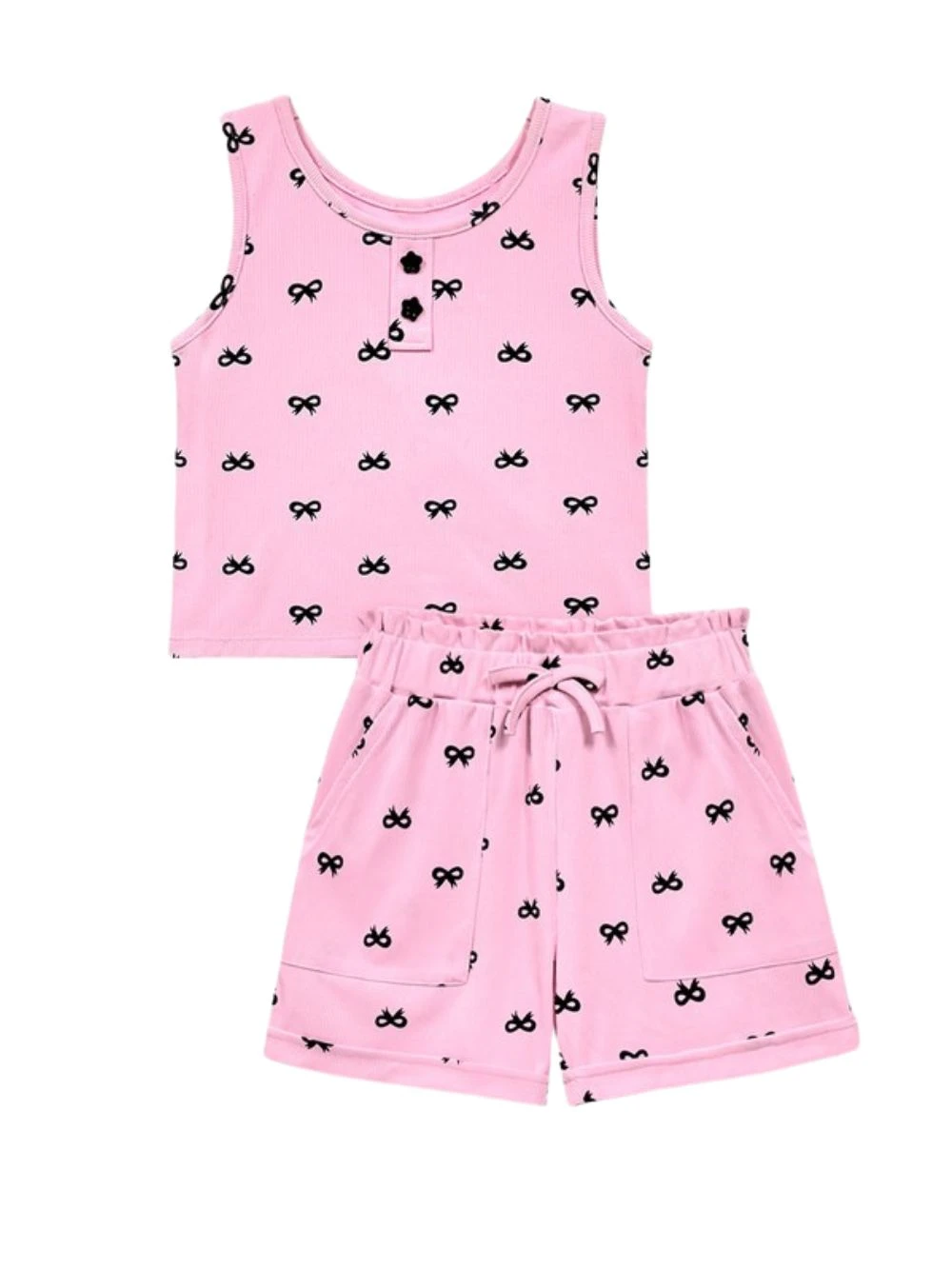 Pink Bow Girls Tank & Shorts Outfit 4 Pink Bow Girls Tank & Shorts Outfit - Image 2