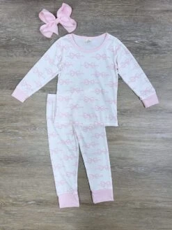 Pink Bow Perfect Girls Long Sleeve Pajamas