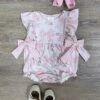 Pink Bows & Florals Girls Baby Ruffle Romper -Little Loom Store PinkBows FloralsGirlsBabyRuffleRomper
