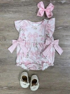 Pink Bows & Florals Girls Baby Ruffle Romper