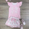 Pink Bows & Florals Girls Flutter Sleeve Top & Shorts Outfit 1 Pink Bows & Florals Girls Flutter Sleeve Top & Shorts Outfit -Little Loom Store PinkBows FloralsGirlsFlutterSleeveTop ShortsOutfit