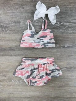 Pink Camo Girls 2 Piece Skirted Bikini Swimsuit