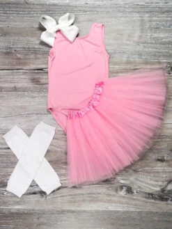 Kid Size Leotard & Tutu Skirt Girls Ballet Dance Set - Pick Your Color -Little Loom Store PinkPink Leo Tutu s 1