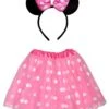 Light Pink Polka Dot Mouse Costume Set For Adults & Plus Size – Tutu Skirt & Ears Headband – Cute Outfit For Halloween & Cosplay