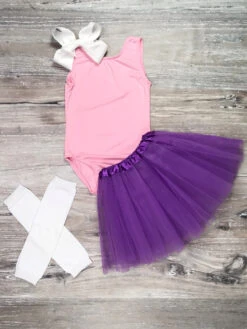 Kid Size Leotard & Tutu Skirt Girls Ballet Dance Set - Pick Your Color -Little Loom Store PinkPurp Leo Tutu s 1