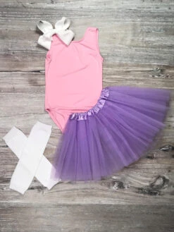 Kid Size Leotard & Tutu Skirt Girls Ballet Dance Set - Pick Your Color -Little Loom Store PinkPurpleLeoTutus 1