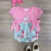 Pink Puff Sleeve Bunny Floral Girls Baby Bubble Romper 1 Pink Puff Sleeve Bunny Floral Girls Baby Bubble Romper -Little Loom Store Pink Puff Sleeve Bunny Floral Girls Baby Bubble Romper