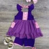 Pink & Purple Princess Flutter Sleeve Tunic Girls Shorts Outfit -Little Loom Store Pink PurplePrincessFlutterSleeveTunicGirlsShortsOutfit