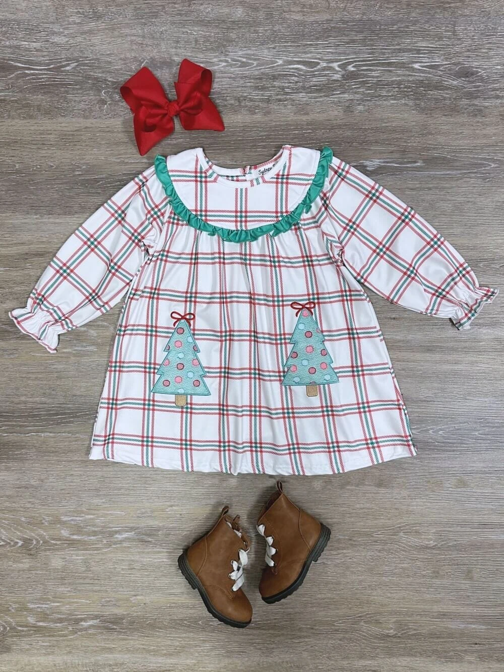 Plaid Perfect Ruffle Trim Girls Christmas Tree Dress 3 Plaid Perfect Ruffle Trim Girls Christmas Tree Dress
