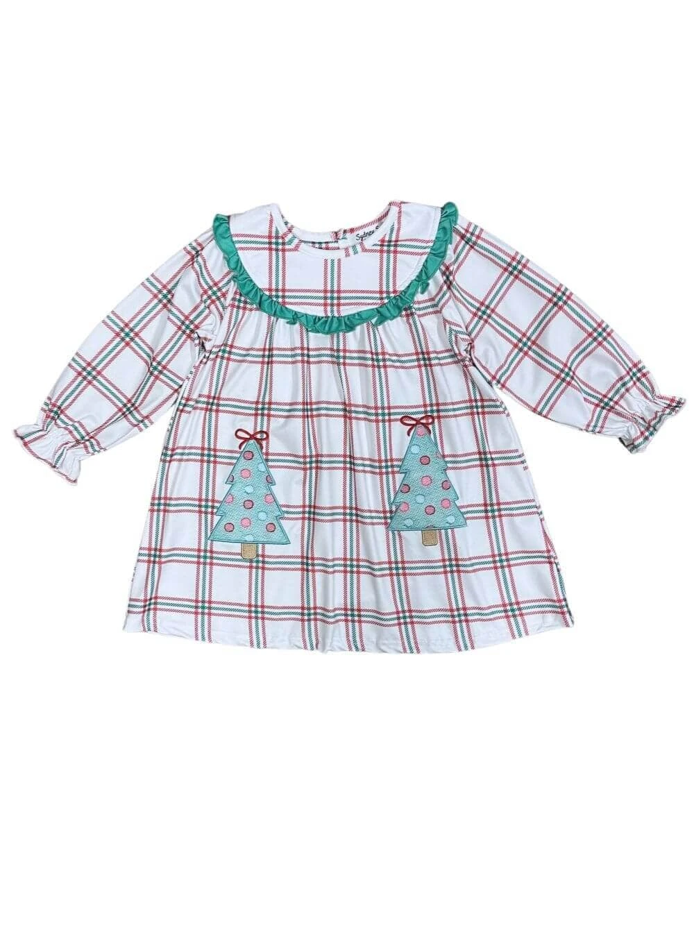 Plaid Perfect Ruffle Trim Girls Christmas Tree Dress 4 Plaid Perfect Ruffle Trim Girls Christmas Tree Dress - Image 2