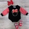Polka Dot Bow Mouse Red & Black Chenille Patch Baby Girls Romper 2 Polka Dot Bow Mouse Red & Black Chenille Patch Baby Girls Romper -Little Loom Store PolkaDotBowMouseRed BlackChenillePatchBabyRomper