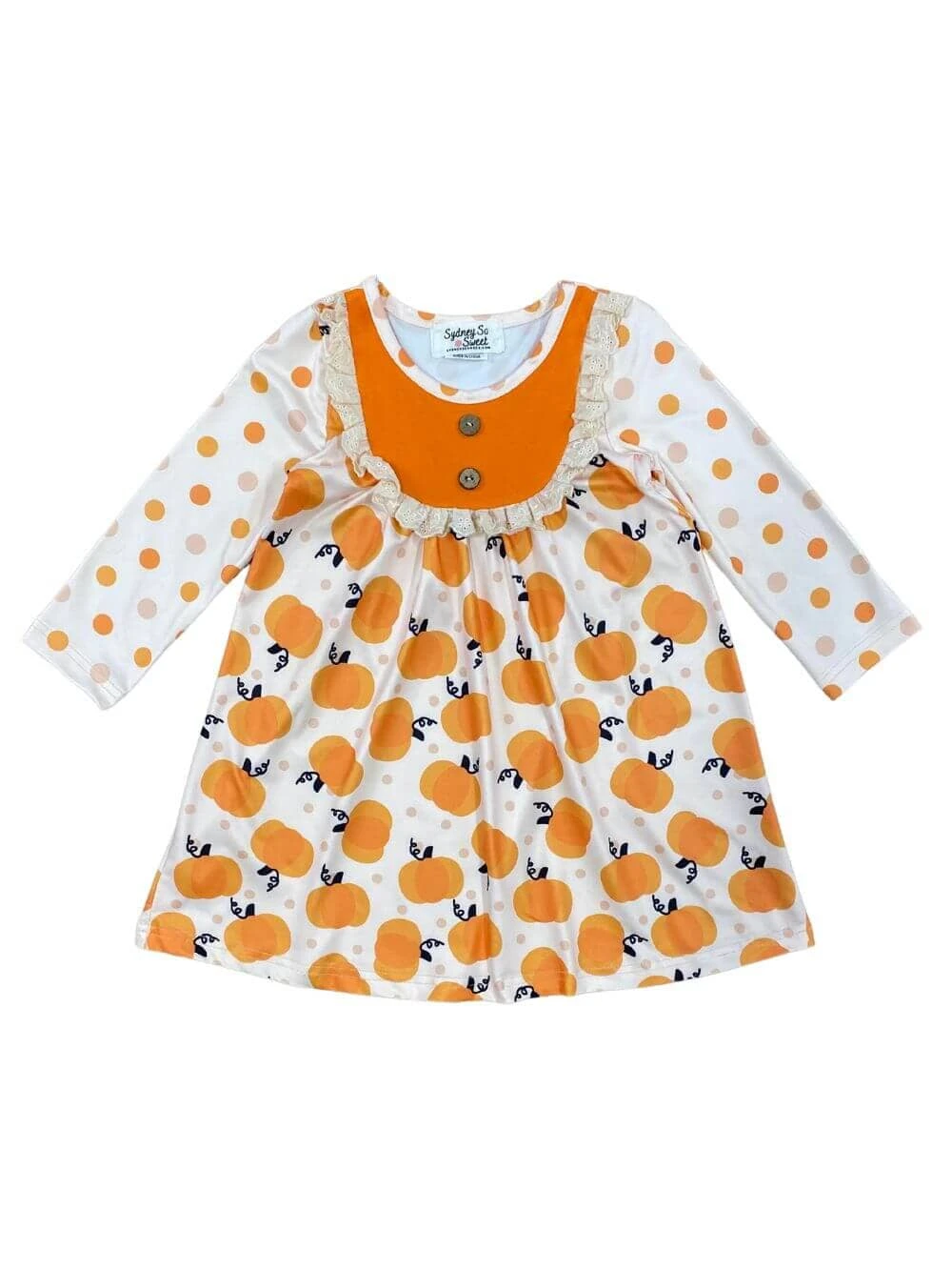 Polka Pumpkin Girls Long Sleeve Dress 4 Polka Pumpkin Girls Long Sleeve Dress - Image 2