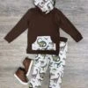 Prehistoric Friends Boys Brown Dinosaur Hoodie Outfit