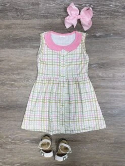 Preppy Pastel Plaid Girls Sleeveless Spring Dress