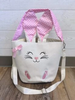 Pretty Bunny Embroidered Rabbit Face Easter Basket