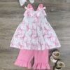 Pretty In Pink Bow Print Girls Shorts Outfit -Little Loom Store PrettyinPinkBowPrintGirlsShortsOutfit