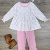 Pretty In Pink Bow Tunic & Ruffle Trim Pants Girls Outfit -Little Loom Store PrettyinPinkBowTunic RuffleTrimPantsGirlsOutfit