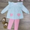 Pretty In Pink & Blue Girls Long Sleeve Heart Tunic Leggings Outfit