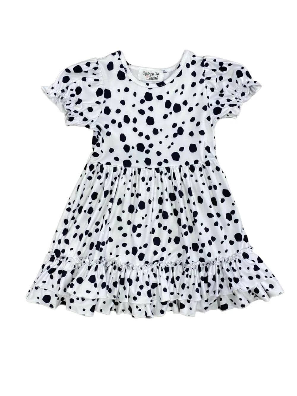 Puff Short Sleeve White & Black Girls Dalmatian Costume Dress 4 Puff Short Sleeve White & Black Girls Dalmatian Costume Dress - Image 2