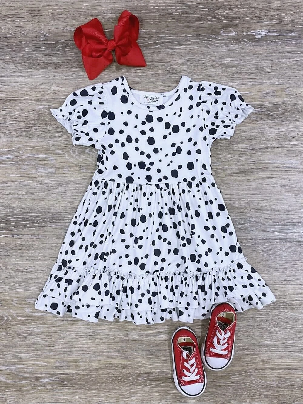 Puff Short Sleeve White & Black Girls Dalmatian Costume Dress 3 Puff Short Sleeve White & Black Girls Dalmatian Costume Dress