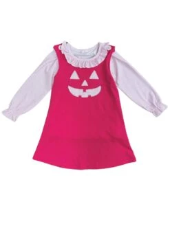 Pumpkin Pink Girls Jumper And Long Sleeve Shirt Outfit -Little Loom Store PumpkinPinkGirlsJumperandLongSleeveShirtOutfitWhite