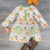 Pumpkin Season Green Striped Pocket Girls Dress