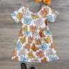 Pumpkin Mouse Girls Short Sleeve Fall Dress 2 Pumpkin Mouse Girls Short Sleeve Fall Dress -Little Loom Store Pumpkin Mouse Girls Short Sleeve Fall Dress