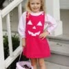 Pumpkin Pink Girls Jumper And Long Sleeve Shirt Outfit -Little Loom Store Pumpkin Pink Model