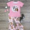 Puppy Love Girls Short Sleeve Pink Top & Bell Bottoms Outfit