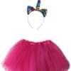 Girls Rainbow Unicorn Costume - Complete Kids Costume Set With Tutu & Sequin Unicorn Headband Horn -Little Loom Store RainbowUnicornHotPinkCostume