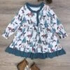Ranch Life Girls Blue Ruffle Trim Horse Long Sleeve Dress -Little Loom Store RanchLifeGirlsBlueRuffleTrimHorseDress