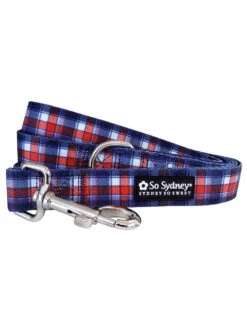 Red White & Blue Patriotic Plaid Nylon Dog Leash
