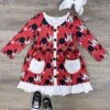 Red & Black Mouse Ruffle Trim Pocket Girls Dress
